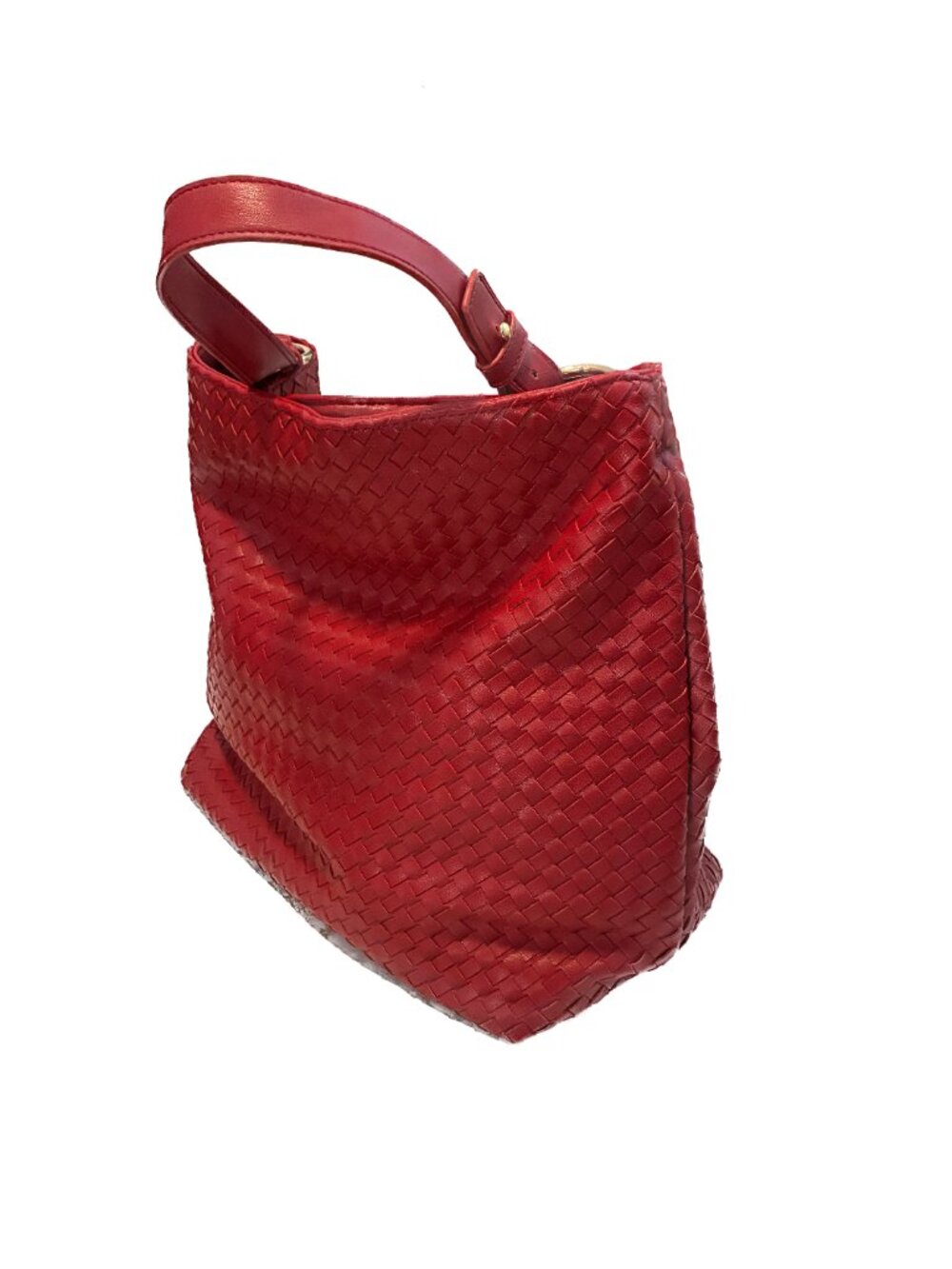 Lulu Dharma Crimson Red Woven Vegan Leather Hobo Shoulder Bag - Picture 15 of 16